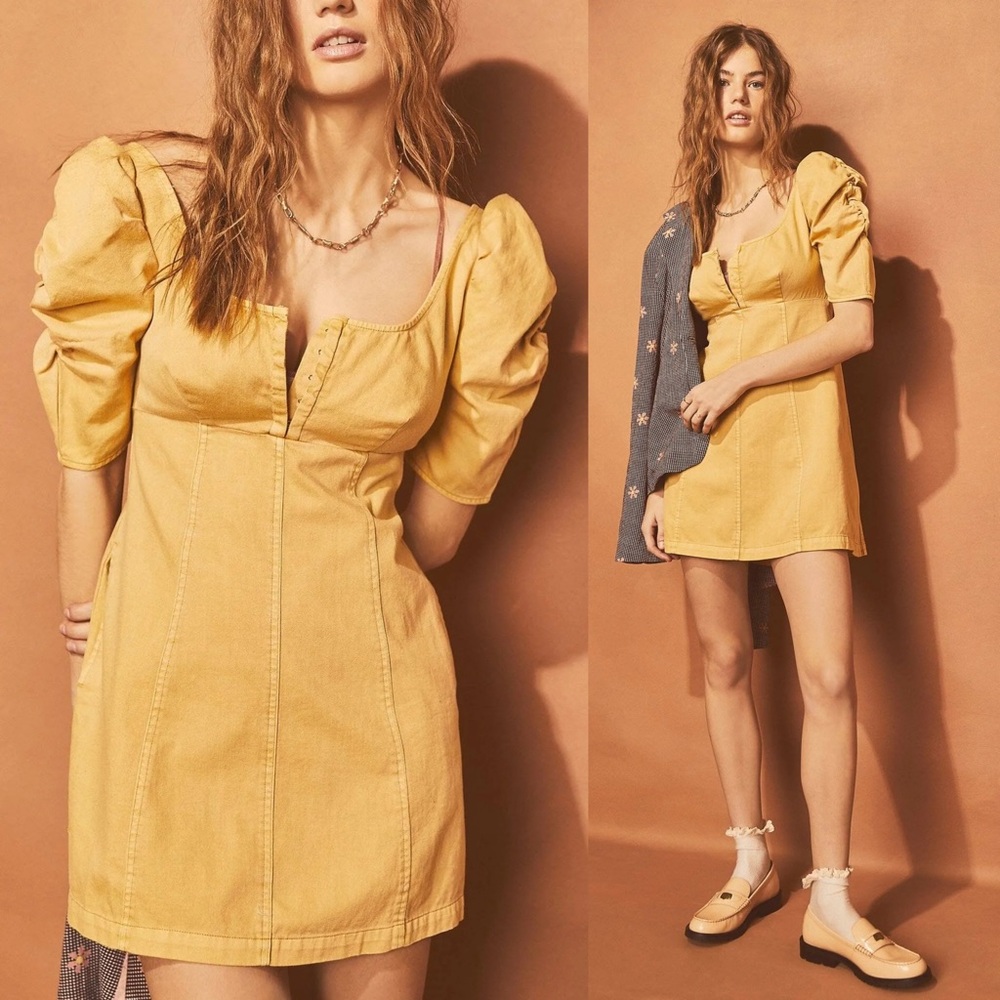 Free People CHEYENNE DENIM MINI DRESS Sand Dune Size XL